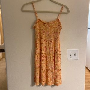 Orange and red floral sun dress with ruffles